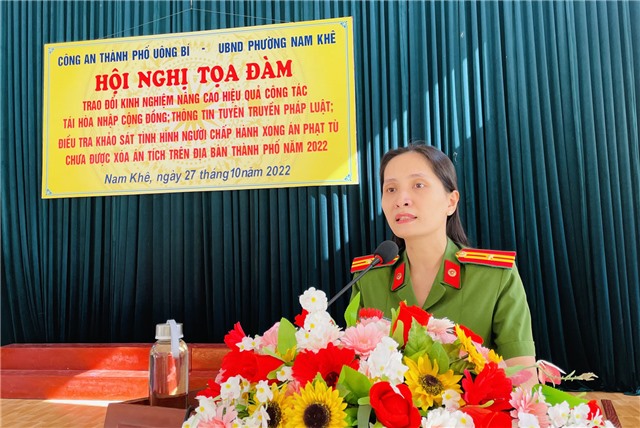 Công an TP Uông Bí - Phường Nam Khê: Trao đổi kinh nghiệm nâng cao hiệu quả công tác tái hòa nhập cộng đồng; tuyên truyền pháp luật; điều tra, khảo sát tình hình người chấp hành xong án phạt tù chưa được xóa án tích 