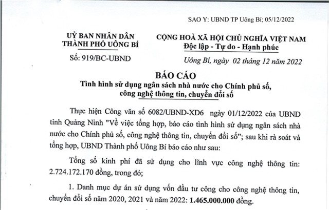 Báo cáo tình hình sử dụng ngân sách nhà nước cho Chính phủ số, công nghệ thông tin, chuyển đổi số 