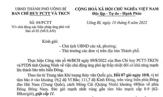 Chủ động các biện pháp ứng phó với bão số 02 (MULAN)