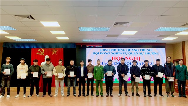 Phường Quang Trung tổ chức hội nghị Giao lệnh gọi công dân lên đường nhập ngũ năm 2023
