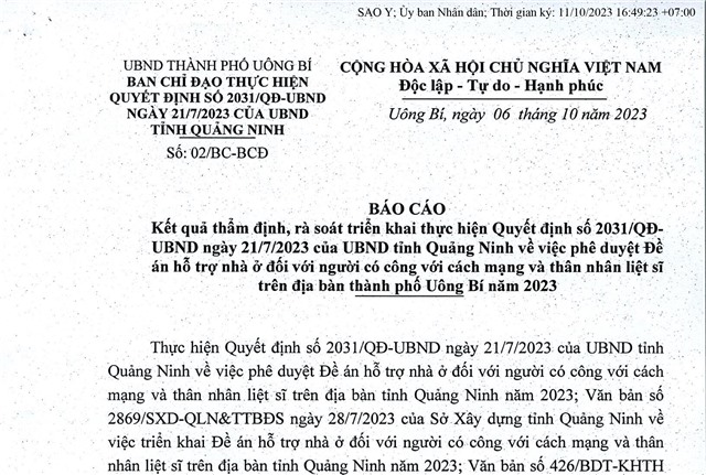 Báo cáo kết quả thẩm định, rà soát triển khai thực hiện Quyết định số 2031/QĐ-UBND ngày 21/7/2013 của UBND tỉnh Quảng Ninh 