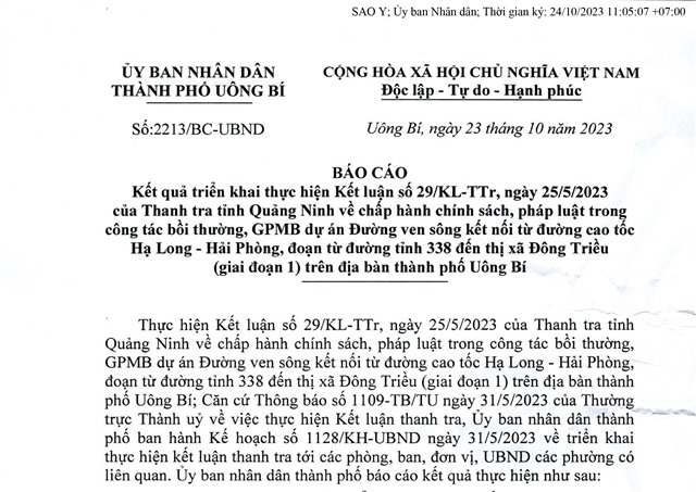 Báo cáo kết quả triển khai thực hiện Kết luận số 29/KL-TTr, ngày 25/5/2023 của Thanh tra tỉnh Quảng Ninh