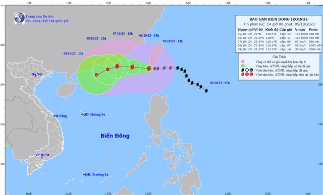 Bão KOINU mạnh cấp 12-13, giật cấp 16 đang tiến vào Biển Đông