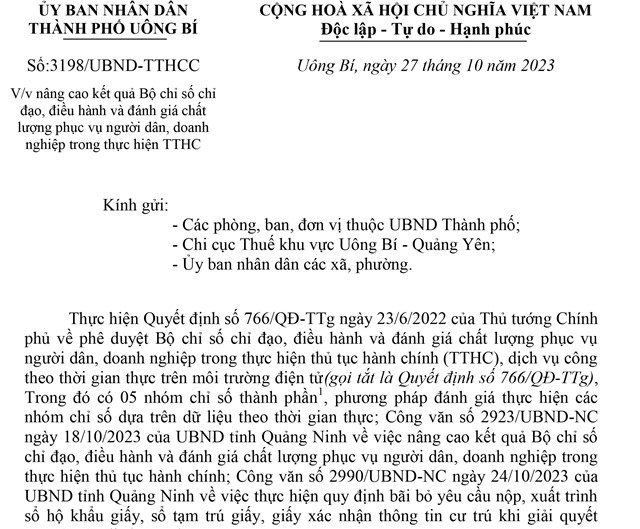 Nâng cao kết quả Bộ chỉ số chỉ đạo, điều hành và đánh giá chất lượng phục vụ người dân, doanh nghiệp trong thực hiện TTHC