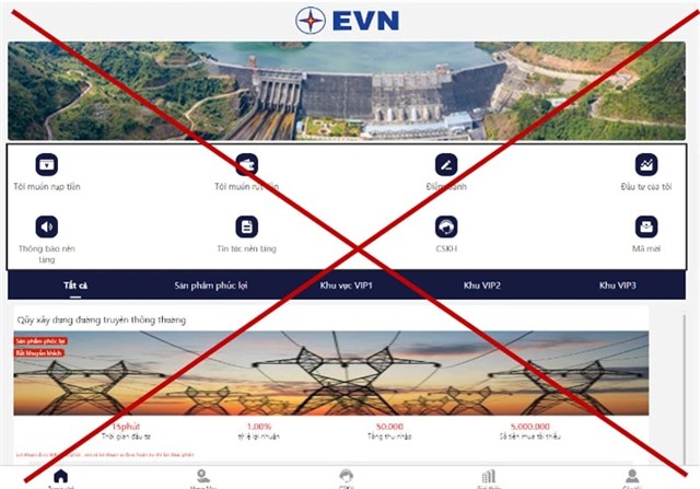 Tiếp tục xuất hiện trang web giả mạo thương hiệu EVN