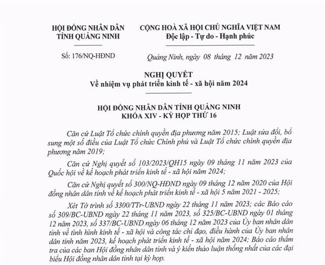 Nghị quyết về nhiệm vụ phát triển kinh tế - xã hội năm 2024