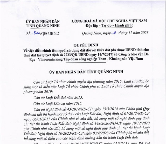 Quyết định số 3917/QĐ-UBND ngày 18/12/2023 của Ủy ban nhân dân tỉnh Quảng Ninh 
