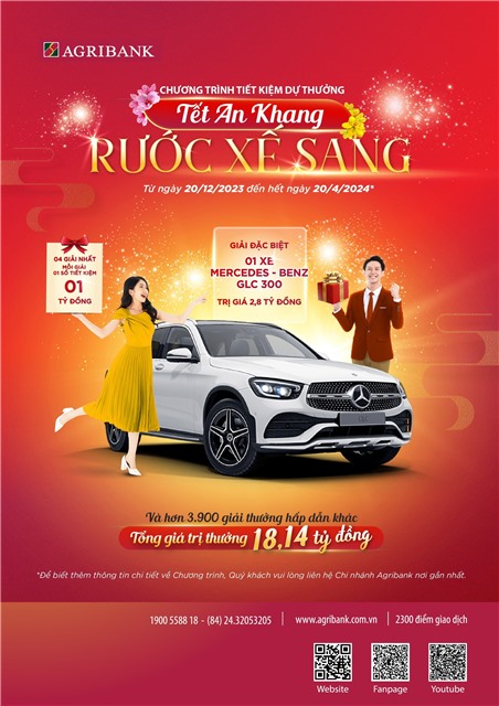 Ngân hàng Agribank - Chương trình tiết kiệm dự thưởng “Tết an khang – Rước xế sang”