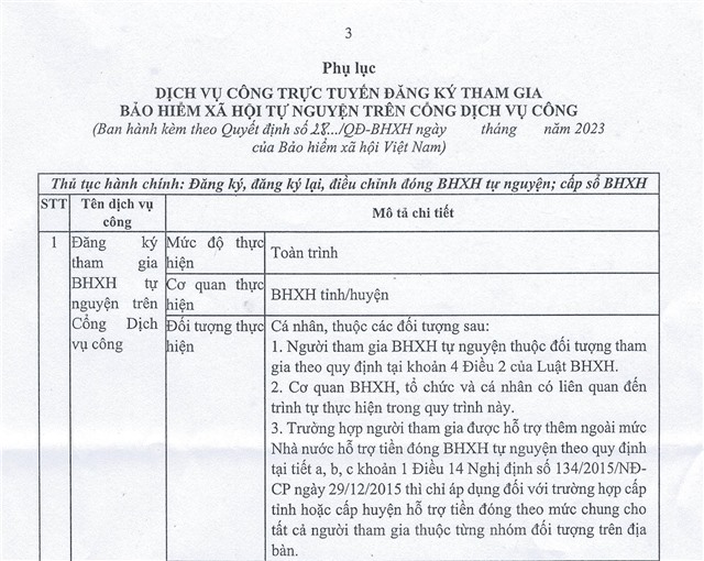 Thông báo dịch vụ công trực tuyến đăng ký tham gia bảo hiểm xã hội tự nguyện trên cổng dịch vụ công