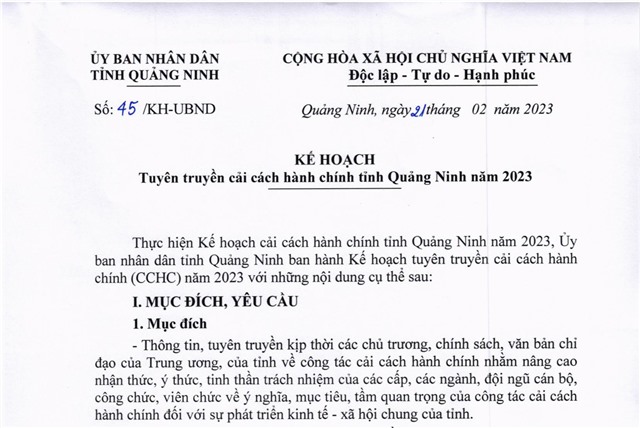 Kế hoạch tuyên truyền cải cách hành chính tỉnh Quảng Ninh năm 2023