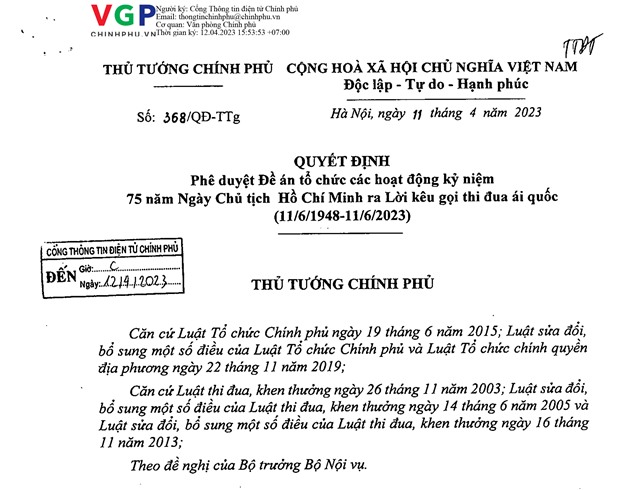 Kỷ niệm 75 năm Ngày Chủ tịch Hồ Chí Minh ra Lời kêu gọi thi đua ái quốc