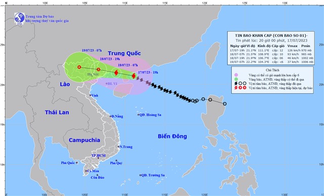 TIN BÃO KHẨN CẤP (CƠN BÃO SỐ 1) - cập nhật lúc 20h00 ngày 17/7