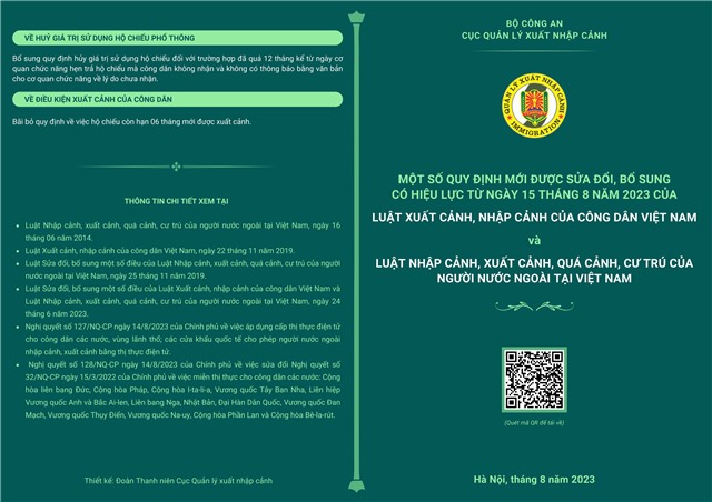 Một số quy định mới được sửa đổi, bổ sung có hiệu lực từ ngày 15/8/2023 của Luật xuất cảnh, nhập cảnh của công dân Việt Nam và Luật nhập cảnh, xuất cảnh, quá cảnh, cư trú của người nước ngoài tại Việt Nam