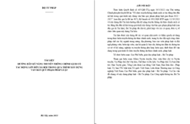 Bộ Tư pháp giới thiệu Tài liệu hướng dẫn kỹ năng truyền thông chính sách có tác động lớn đến xã hội trong quá trình xây dựng văn bản quy phạm pháp luật