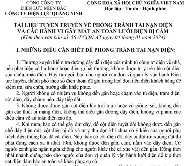 Phòng tránh tai nạn điện và các hành vi gây mất an toàn lưới điện bị cấm