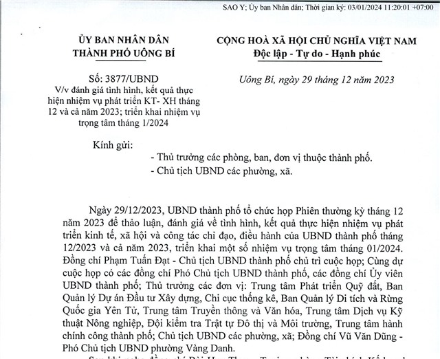 Đánh giá tình hình, kết quả thực hiện nhiệm vụ phát triển KT- XH tháng 12 và cả năm 2023; triển khai nhiệm vụ tháng 1 năm 2024