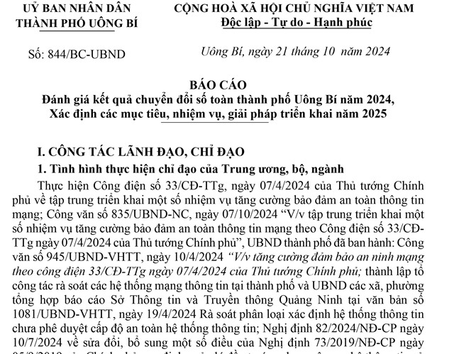 Báo cáo đánh giá kết quả chuyển đổi số toàn thành phố năm 2024, xác định các mục tiêu, nhiệm vụ, giải pháp triển khai năm 2025