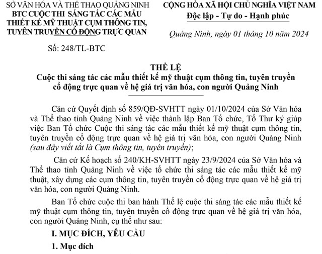 THỂ LỆ Cuộc thi sáng tác các mẫu thiết kế mỹ thuật cụm thông tin, tuyên truyền cổ động trực quan về hệ giá trị văn hóa, con người Quảng Ninh