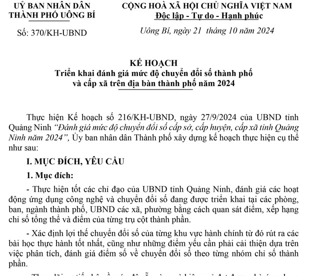 Kế hoạch triển khai đánh giá mức độ chuyển đổi số thành phố và cấp xã trên địa bàn thành phố năm 2024