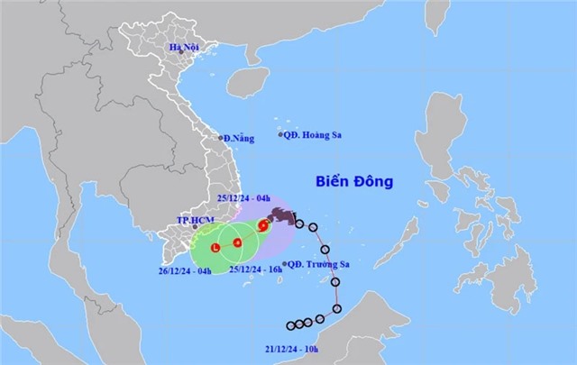 Bão số 10 sẽ suy yếu thành áp thấp nhiệt đới trên vùng biển Ninh Thuận đến Bà Rịa-Vũng Tàu