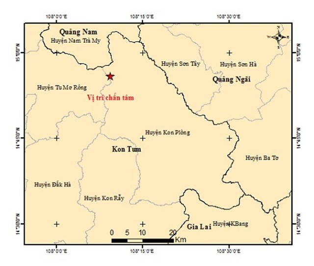 Lại động đất liên tiếp ở Quảng Nam và Kon Tum