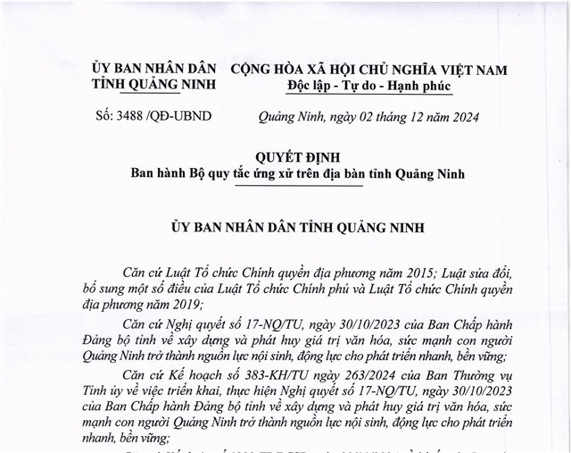 Bộ quy tắc ứng xử trên địa bàn tỉnh Quảng Ninh