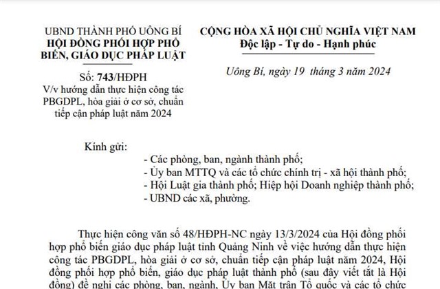 Hướng dẫn thực hiện công tác phổ biến giáo dục pháp luật, hòa giải ở cơ sở, chuẩn tiếp cận pháp luật năm 2024