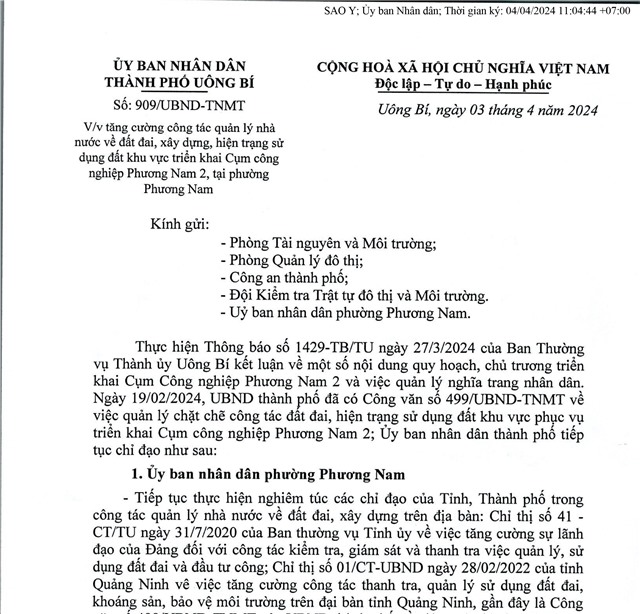 Tăng cường công tác quản lý nhà nước về đất đai, xây dựng, hiện trạng sử dụng đất khu vực triển khai Cụm công nghiệp Phương Nam 2, tại phường Phương Nam