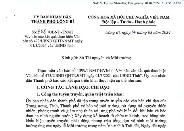 Báo cáo kết quả thực hiện văn bản số 473/UBND QHTN & MT ngày 01/3/2024 của UBND tỉnh