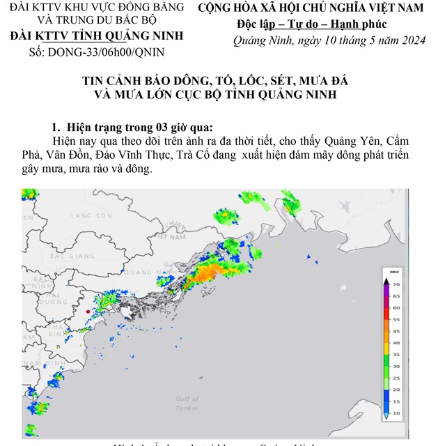 Tin cảnh báo dông, tố, lốc, sét, mưa đá và mưa lớn cục bộ tỉnh Quảng Ninh