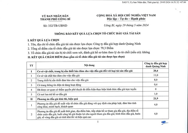 Thông báo kết quả lựa chọn tổ chức đấu giá tài sản