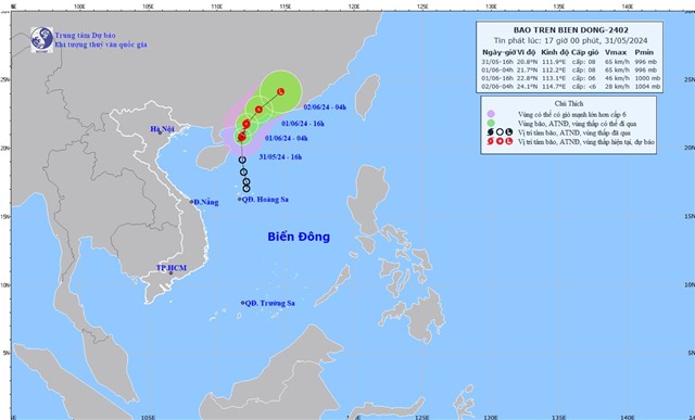 TIN BÃO TRÊN BIỂN ĐÔNG (CƠN BÃO SỐ 01) (cập nhật lúc 16h00 ngày 31/5/2024)