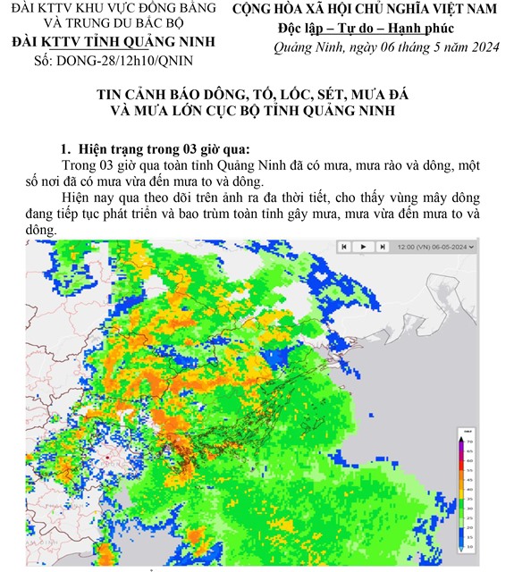 Tin cảnh báo dông, tố, lốc, sét, mưa đá và mưa lớn cục bộ tỉnh Quảng Ninh