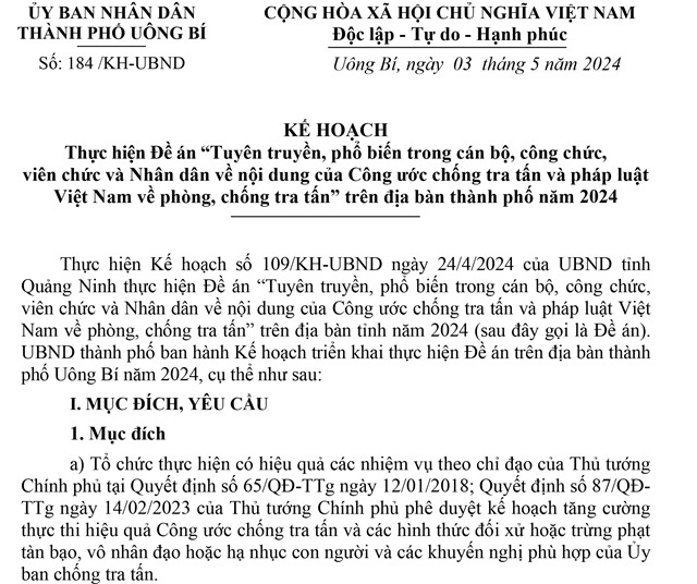 Kế hoạch Thực hiện Đề án “Tuyên truyền, phổ biến trong cán bộ, công chức, viên chức và Nhân dân về nội dung của Công ước chống tra tấn và pháp luật Việt Nam về phòng, chống tra tấn” trên địa bàn thành phố năm 2024