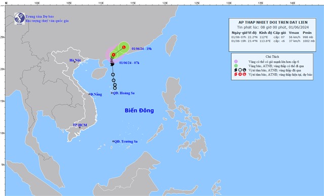 TIN ÁP THẤP NHIỆT ĐỚI TRÊN ĐẤT LIỀN (SUY YẾU TỪ CƠN BÃO SỐ 1) (cập nhật lúc 08h00 ngày 01/6/2024)
