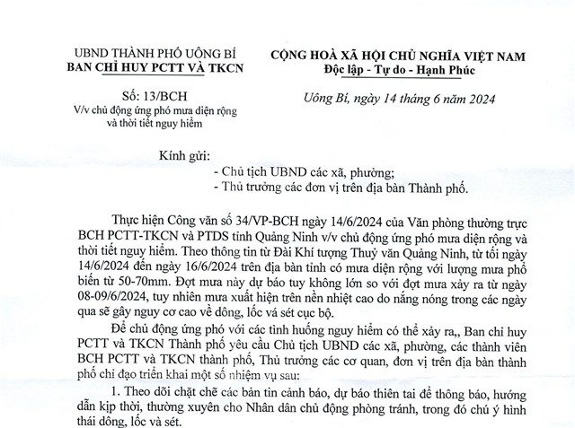 Chủ động ứng phó mưa diện rộng và thời tiết nguy hiểm