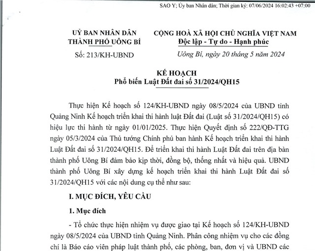 Kế hoạch phổ biến Luật Đất đai số 31/2024/QH15