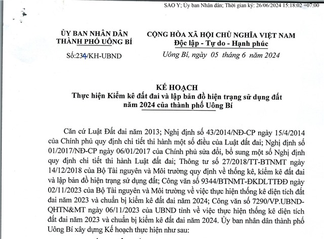TP Uông Bí triển khai kiểm kê đất đai và lập bản đồ hiện trạng sử dụng đất năm 2024