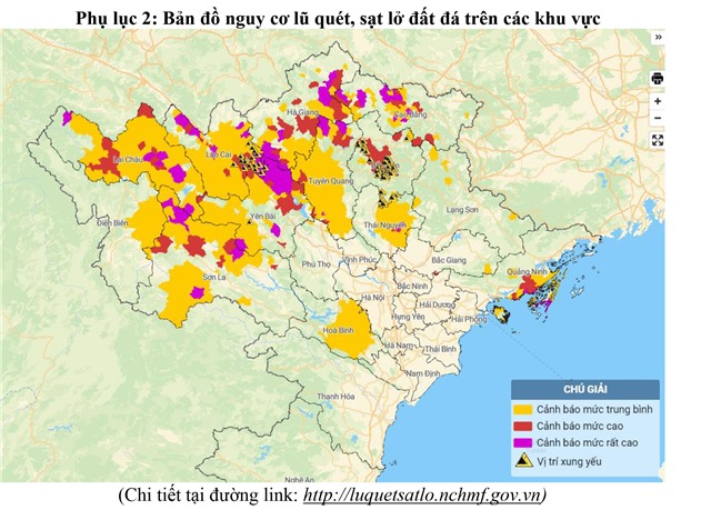 TIn cảnh báo lũ quét, sạt lở đất, sụt lún đất do mưa lũ hoặc dòng chảy trên khu vực vùng núi Bắc Bộ