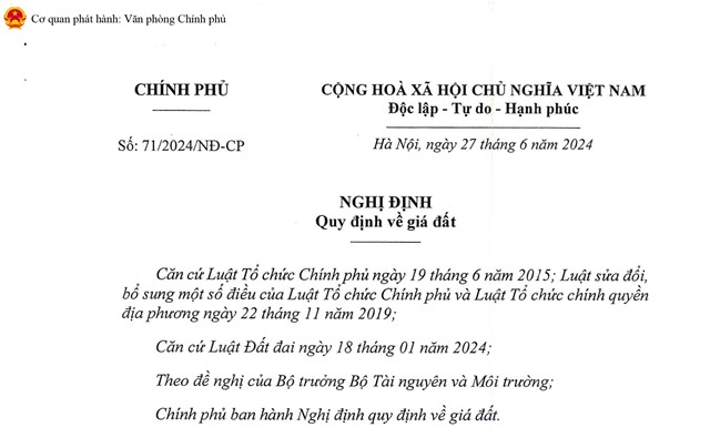 Nghị định số 71/2024/NĐ-CP ngày 27/6/2024 của Chính phủ