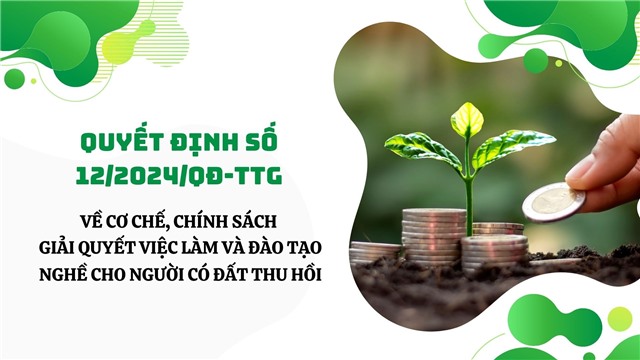 (Quyết định số 12/2024/QĐ-TTg) Về cơ chế, chính sách giải quyết việc làm và đào tạo nghề cho người có đất thu hồi