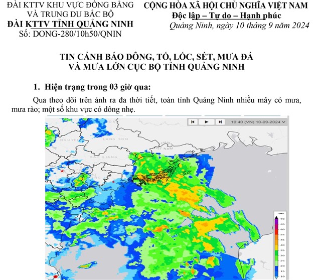 Tin cảnh báo dông, tố, lốc, sét, mưa đá và mưa lớn cục bộ tỉnh Quảng Ninh