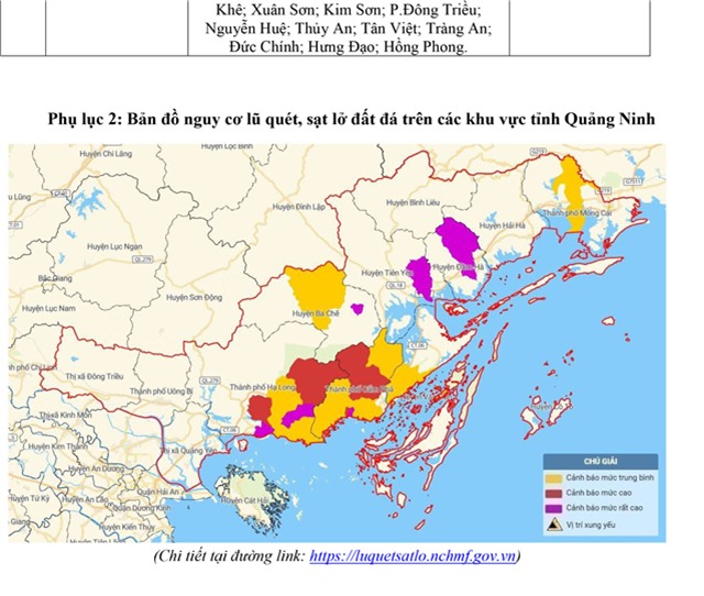 Tin cảnh báo lũ quét, sạt lở đất, sụt lún đất do mưa lũ hoặc dòng chảy tỉnh Quảng Ninh