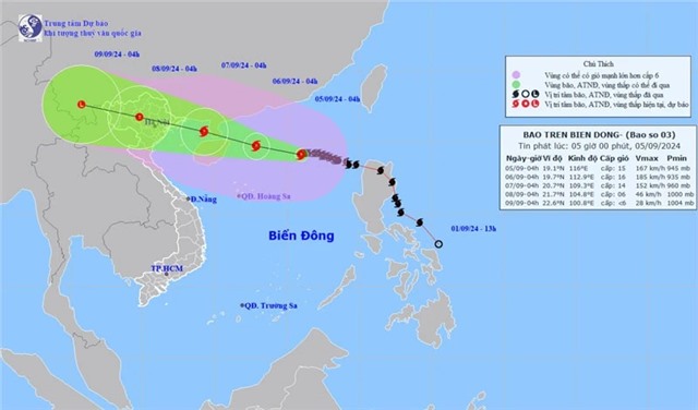 Bão số 3 giật trên cấp 17 cách đảo Hải Nam (Trung Quốc) khoảng 550km
