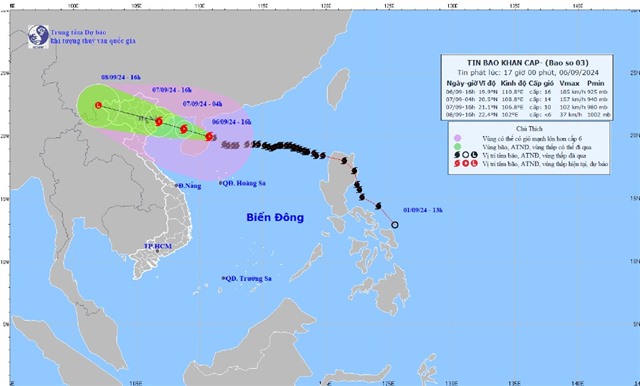 Siêu bão Yagi cách Quảng Ninh khoảng 420km về phía Đông Đông Nam