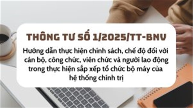 (Thông tư số 1/2025/TT-BNV) Hướng dẫn thực hiện chính sách, chế độ đối với cán bộ, công chức, viên chức và người lao động trong thực hiện sắp xếp tổ chức bộ máy của hệ thống chính trị