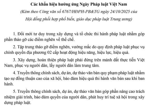 Khẩu hiệu hưởng ứng Ngày Pháp luật nước Cộng hòa xã hội chủ nghĩa Việt Nam (gọi tắt là Ngày Pháp luật Việt Nam)