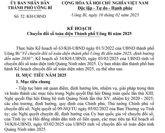 Kế hoạch chuyển đổi số toàn diện thành phố Uông Bí năm 2025