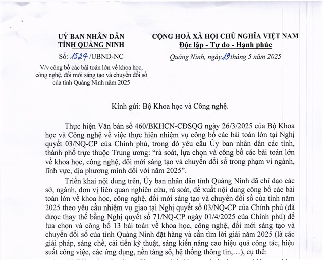 Quảng Ninh công bố 13 bài toán lớn về khoa học, công nghệ, đổi mới sáng tạo và chuyển đổi số