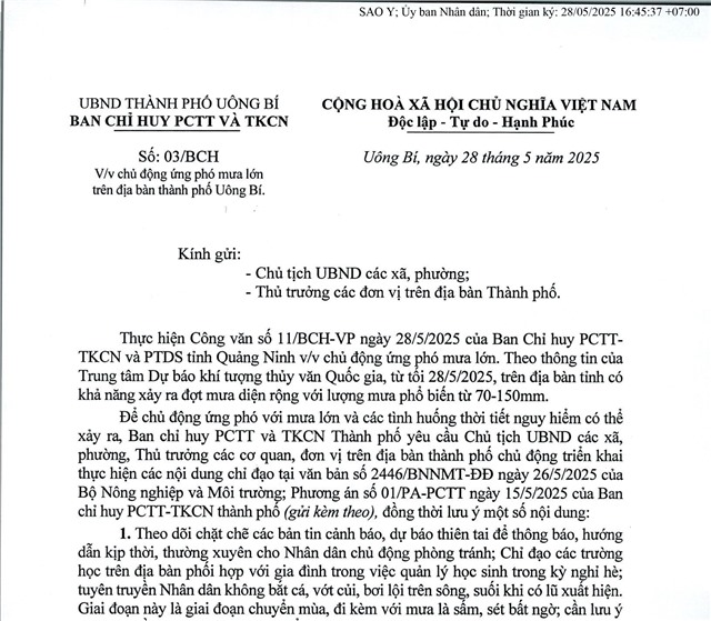 Chủ động ứng phó mưa lớn trên địa bàn thành phố Uông Bí